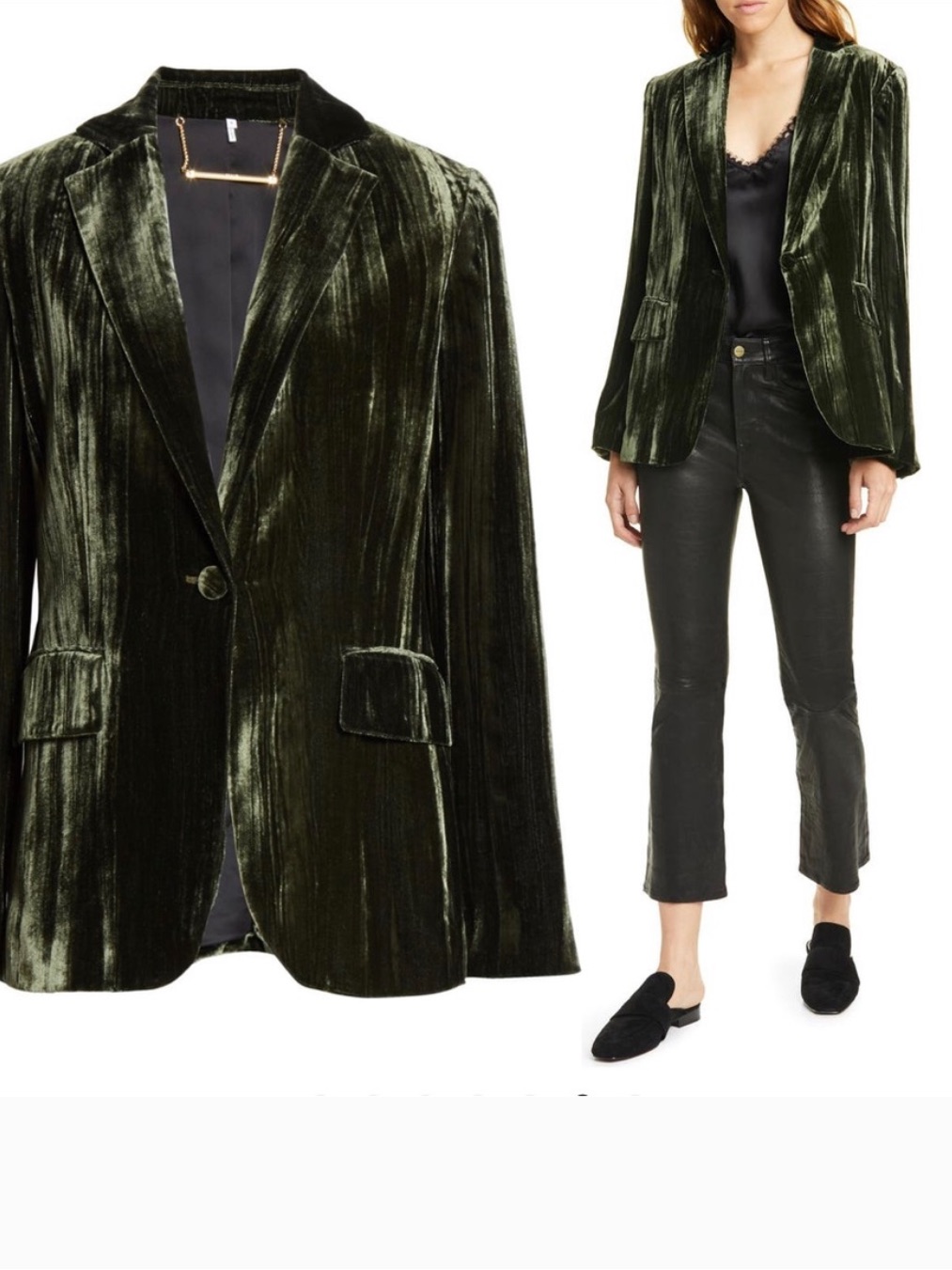 Frame Denim Classic Velvet Blazer Size 0 Deep Moss Luxe Elegant Business Casual